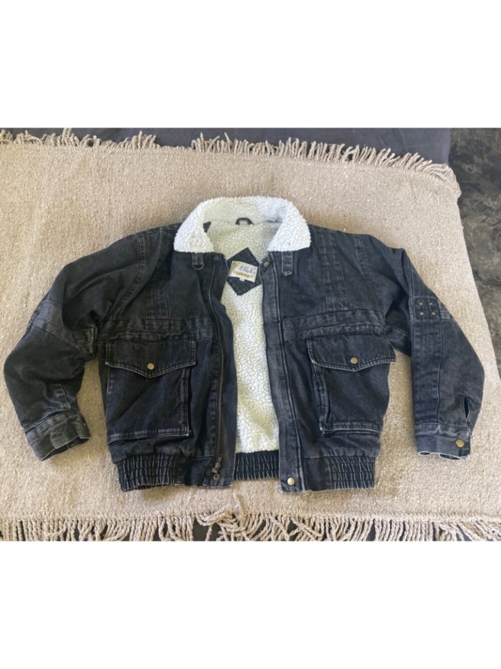 80s Vintage H Valentino Denim Sherpa Jacket Men's L Thick, Tough Jean Jacket